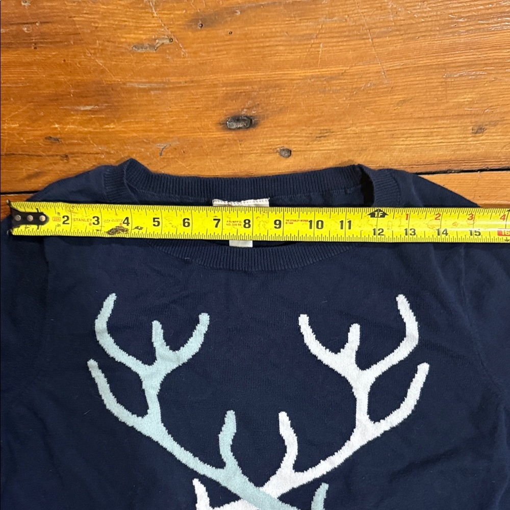LOFT Dark Blue Sweater with Reindeer Design Winter Cotton Size Large Holiday - Picture 4 of 7